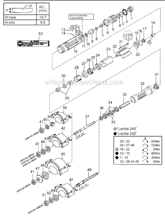Page A Diagram and Parts List for CP3119-15ES2  Chicago Pneumatic Angle Grinder